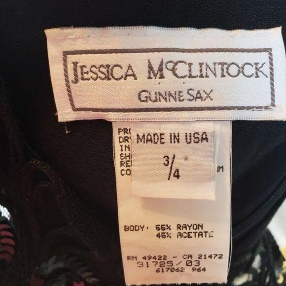 Jessica McClintock Gunne Sax vintage Black Evening Gown Lace and Side Slit sz 4 - Picture 6 of 8